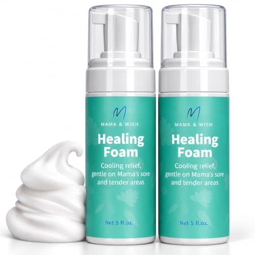 Mama & Wish Witch Hazel Perineal Healing Foam | Postpartum Spray, 2-Pack | Postpartum Essentials for perineal relief after birth, 2-pack value. Spray-on foam. Soothes hemorrhoids & postpartum swelling