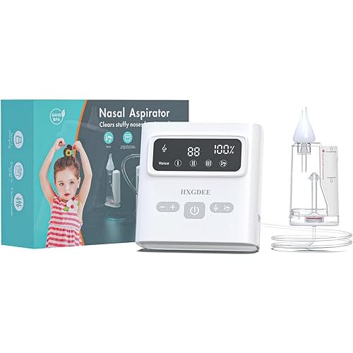 Nasal Aspirator for Baby, 9-Levels Suction Rechargeable Baby Nose Sucker with Waterproof Pump, Snot Sucker for Baby with Storage Compartment, 70KPA Baby Nasal Aspirator with Music& Tip-Light