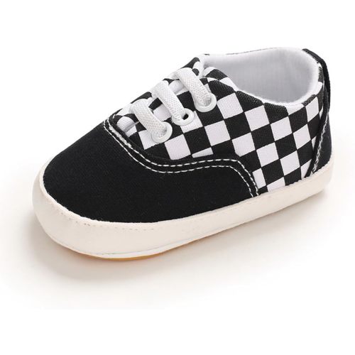 Clowora Unsex Baby Boys Girls Canvas First Walkers Shoes,Infant Non Slip Soft Sole Toddler Flat Lazy Loafers Sneaker (041/Black Rubber Sole, 3-6 Months)