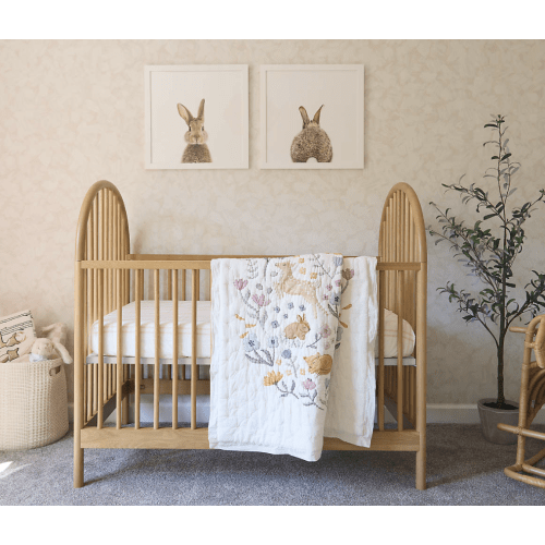 Wonderland Prairie Embroidered 100% Organic Cotton Voile Baby Crib Quilt