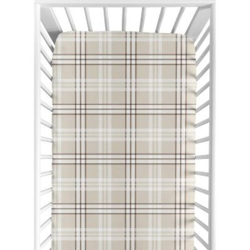 Sweet Jojo Designs Boy, Girl, Unisex/Gender Neutral Baby Fitted Crib Sheet Gingham Plaid Taupe and White