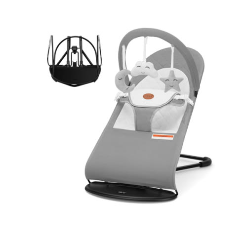 HKAI Baby Bouncer, Portable Baby Bouncer Seat for Babies 0-18 Months, 100% Cotton Fabrics, 3 Modes of use with Rocker and Stationary Options, Infant Rocker Chair with Hanging Toys-Light Grey
