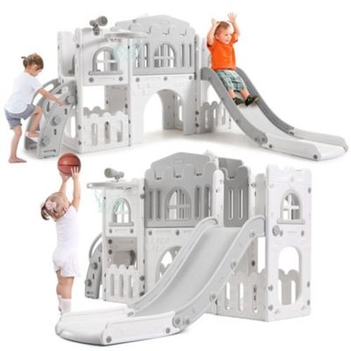 Toddler Playset, 8 in 1 Toddler Slide, Baby Playset for Indoor/Outdoor Playground with Climber, Crawling Tunnel, Basketball Hoop, Toy Storage