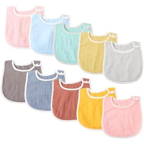 10PCS Muslin Bandana Bibs- Baby Drool Bibs for Unisex Toddle Girls Boys, Feeding Teething, Waterproof Bavoirs Bébé, ZARXILI