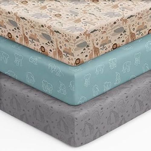 Baby Crib Sheets for Boys Girls, 28x52x8in Fitted Crib Sheet Neutral 3 Pack for Standard Crib and Toddler Mattress, Breathable Soft Microfiber Baby Sheet Elephant