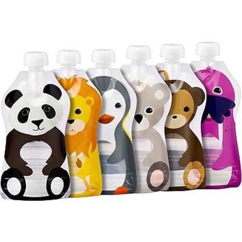 Squooshi Reusable Baby Food Pouches for Toddlers | BPA Free Plastic, Food Safe, Freezer Safe | Refillable for Applesauce Yogurt & Puree Squeeze Pouch | 6 Pack | 5 oz
