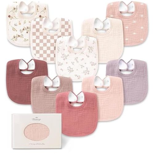 Konssy 10-Pack Muslin Baby Bibs for Drooling and Teething