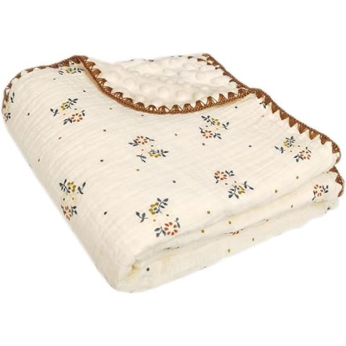 Baby Muslin Cotton Thick Blanket Dotted Backing Double Layer Soft Newborn Receiving Blanket 40x40Inch Flower Pattern