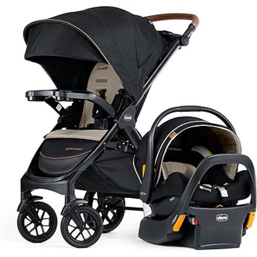 Chicco Bravo Primo ClearTex Trio Travel System, Bravo Primo Quick-Fold Stroller with Chicco KeyFit Max Zip ClearTex Infant Car Seat, Car Seat and Stroller Combo | Somerset/Black
