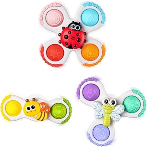 Pop Fidget Suction Cup Spinner Toys, Newborn Infant Toys for 1 2 3 Year Old Baby Girls Gifts, Baby Sensory Bath Shower Pool High Chair Travel Seat Outdoor Water Toys 12-18 Months