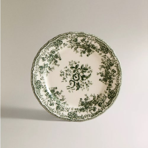 FLORAL EARTHENWARE DESSERT PLATE - Dark olive | ZARA United States