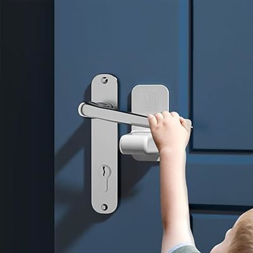 Door Lever Lock (2 Pack) - Prevents Toddlers from Opening Doors, 3M Adhesive, Durable ABS Door Handle Baby Proof - Easy One Hand Operation for Adults(White)