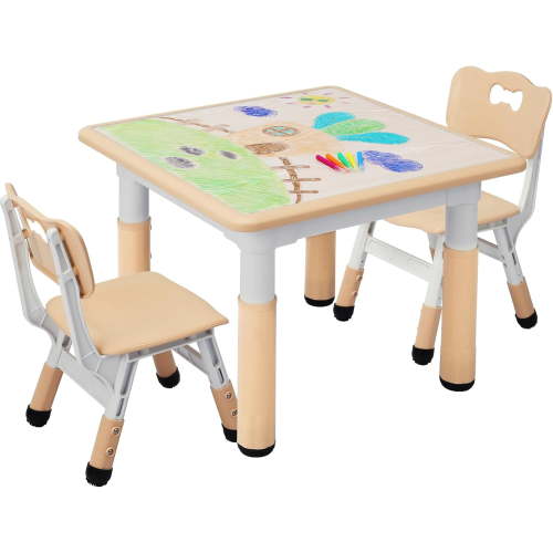 LAZY BUDDY Adjustable Kids Table and Chairs Set, Toddler Table and 2 Chairs Children Multi-Activity Table Set for Ages 2-8