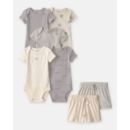 Baby 7-Piece Bodysuits & Shorts Set - Grey/Ivory | Carter's