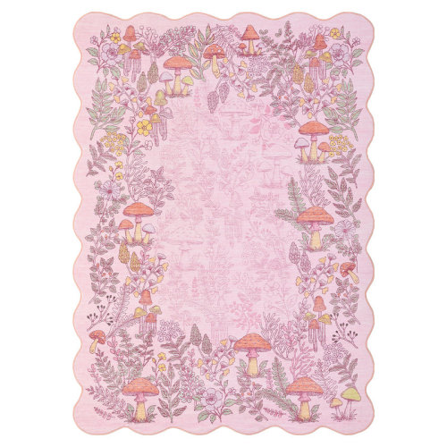 Ebern Designs Mushroom Scalloped Floral Washable Non-Slip Area Rug Low Pile Soft Thin Botanical Carpet for Living Room Bedroom Dining Room Playroom | Wayfair