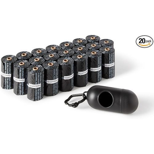 Amazon Basics Dog Poop Leak Proof Bags with Dispenser and Leash Clip, Unscented, 13" x 9" Large Size, 300 Count