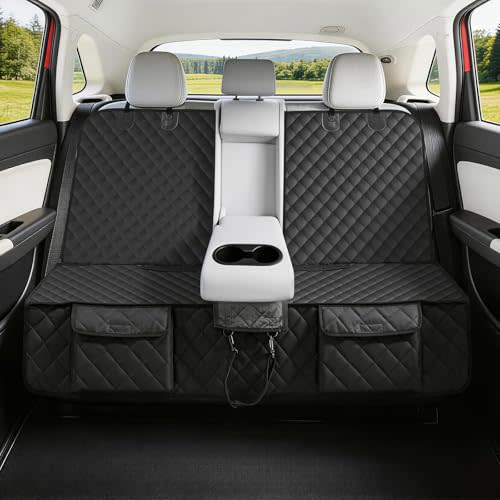 Bark Lover Dog Car Seat Cover for Back Seat,Armrest Compatible, Waterproof Backseat Protector, Nonslip Rear Seat Cover for Dogs & Kids, Universal Size Fits Cars Trucks SUVs(Black)