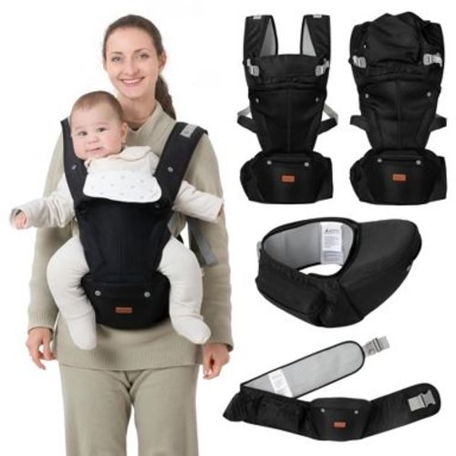 BabbleRoo Baby Carrier 6-in-1 Toddler Carrier with Hip Seat, Comfy & Adjustable, Black