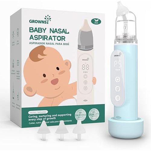 GROWNSY Nasal Aspirator for Baby, Upgraded 5 Suction Levels Baby Nose Sucker, IPX7 Waterproof Electric Nose Suction for Baby, Booger Sucker for Toddlers with Music & Light Functions (Blue)