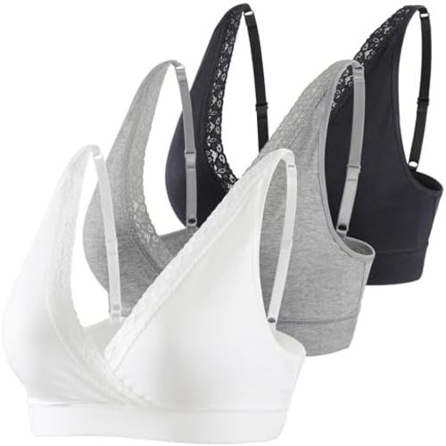 COLOMI Maternity Nursing Bra Wirefree Cotton Breastfeeding Bra for Sleep Lace Maternity Bralette