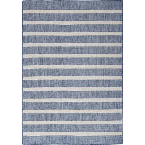 Nourison Positano Modern Stripes Flatweave Indoor Outdoor Low Pile Area Rug Navy Ivory 5' x 7'