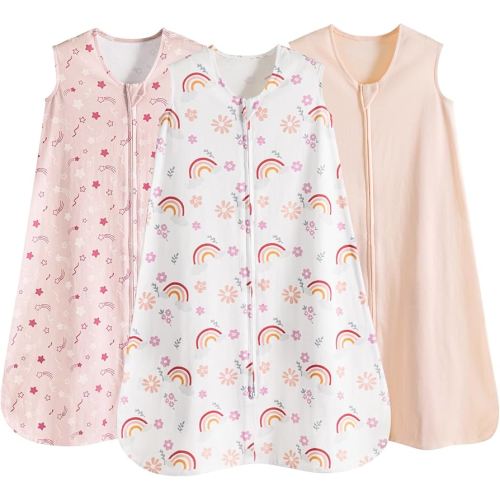 david's kids 3 Pack 100% Cotton Baby Sleep Sack 0-6 Months, Ultra Soft Baby Wearable Blankets with 2-Way Zipper, Comfy Sleeping Bags for Infant Newborn Boys Girls Neutral, Small Size, Pink Floral