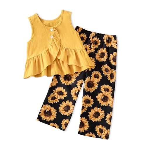 Doresbebe Toddler Girl Clothes Baby Girl Clothing Summer Outfit 2-6 Year Little Matching Sleeveless Top Long Pants Set 2Pcs