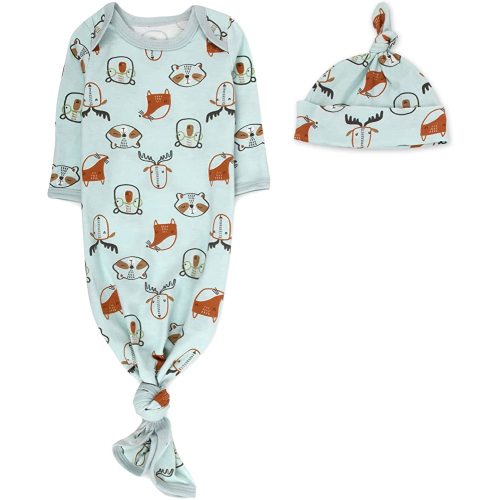 Baby Girl, Boy Knotted Infant Sleeper Gown with Headband or Hat, Baby Coming Home Outfit for Boy Girl Fall Winter 0-6 Months