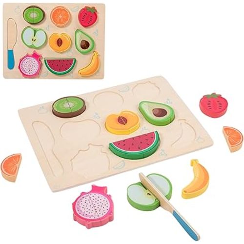 Wooden Cutting Fruit Puzzles for Kids 3 4 5 Years,Wooden Peg Puzzles for Play Food-Cutting Fruits for Toddlers 2-4 Years,Pretend Play Kitchen Accessory,Montessori Educational Toys Gift for Boys Girls