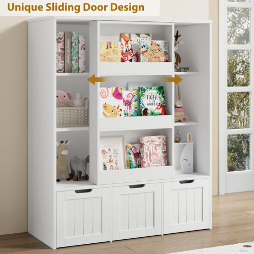 Wood Storage Bookcase with Sliding Door and 3 Removable Drawers & Reviews | Wayfair
