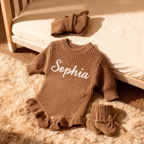 Custom Name Baby Romper, Embroidered Cotton Newborn Sweater, Baby Shower Gift