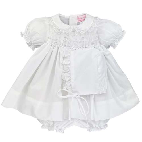 White Smocked Dress & Bonnet Set – Preemie Store