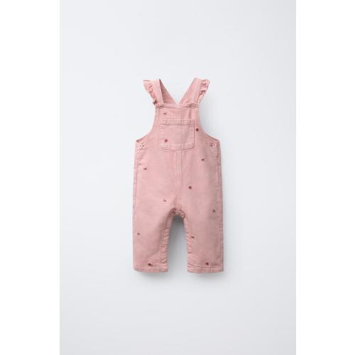 EMBROIDERED FLOWER TWILL OVERALLS - Pink | ZARA United States