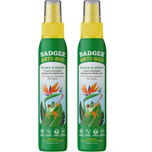 Badger Bug Spray, 3-Hour DEET-Free Mosquito Repellent, Family Friendly, Citronella & Organic Essential Oils, Natural & Vegan Insect Repellent Spray, 4 fl oz Aluminum Bottle, 2-Pack