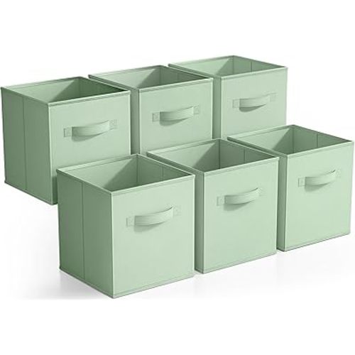 Sorbus Foldable Storage Cubes - 6 Pack, 11 Inch, Sage Green, Fabric, Foldable, Storage and Organization, Versatile Use, Collapsible Storage, Lightweight and Durable