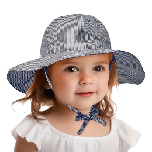 Baby Girl Sun Hat Striped Summer Beach, Navy (3-6m)