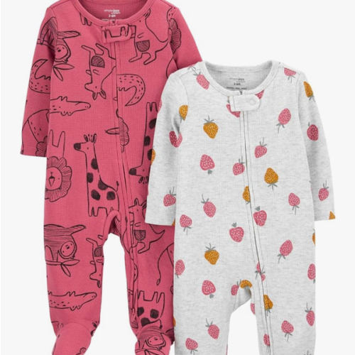 Simple Joys by Carter's Baby Girls' 2-way Zip Thermal Footed Sleep and Play, Pack of 2