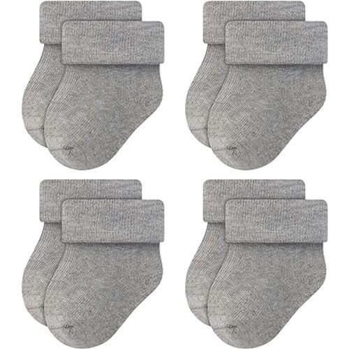 RATIVE Newborn Baby Socks 0-6,6-12 Months Terry Turn Cuff Socks for Boys Girls