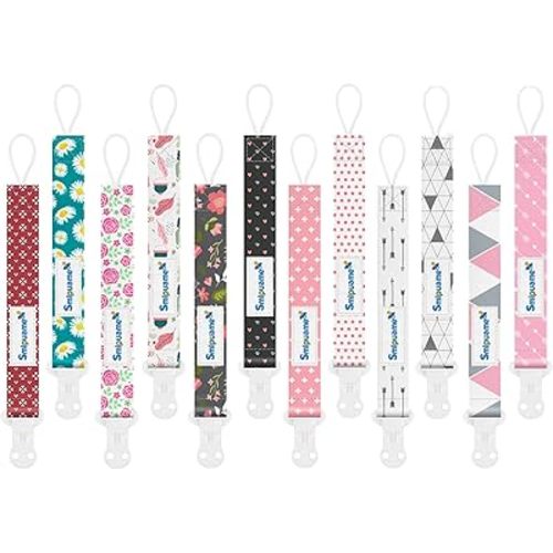 Smlpuame Pacifier Clip Girl,12 Pack Stylish Binky Clips Strap for Baby Girls,Paci Holder with Clip Lightweight Universal Fits Most Pacifiers Teether Toy Teething Ring Soothie,Baby Gifts