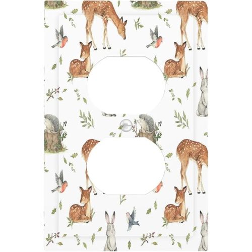 Outlet Covers Watercolor Woodland Animals Pattern 1 Gang Duplex Light Switch Cover Plate Decorative Switch Plate Covers Electrical Socket Cover For Kids Room Nursery Decor