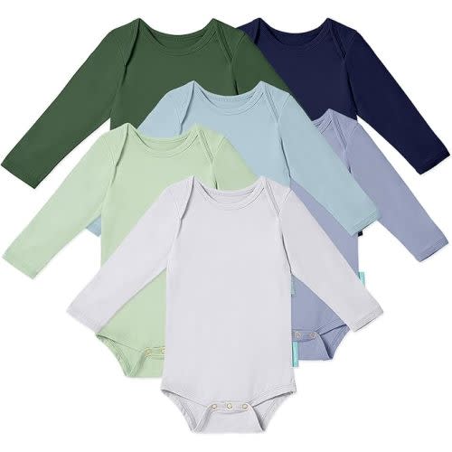 PurComfy Bamboo Rayon Long Sleeve Baby Bodysuits,, 6-pack