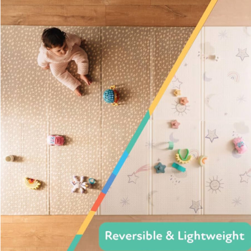 Nuby Reversible Baby Floor Mat - Foldable and Lightweight Baby Play Mat for Floor - Easy Storage and Travel - Stars and Sky