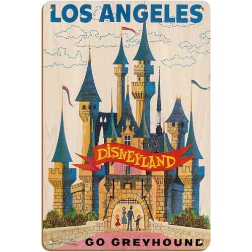 Los Angeles - Disneyland - Go Greyhound (Greyhound Bus Lines) California - Vintage Travel Poster c.1950s - 8 x 12 inch Vintage Wood Art Sign