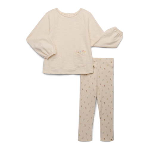 easy-peasy Toddler Girls Organic Raglan Top with Long-Sleeves & Rib Leggings Set, 2-Piece, Sizes 18M-5T
