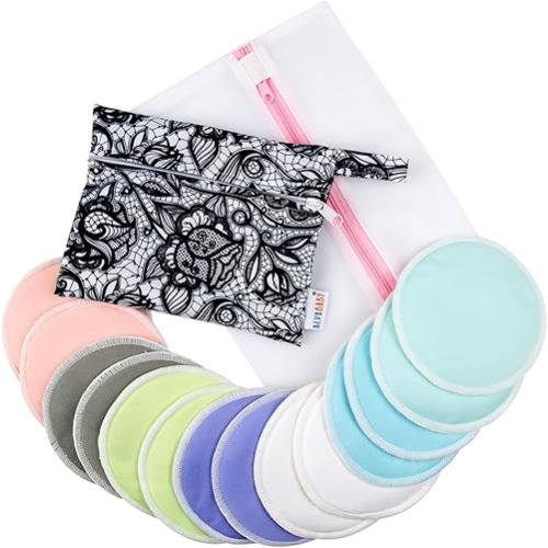 ALVABABY Coussinets d'allaitement en bambou lavables biologiques pour les mères, fond plat, doux, absorbant, 11,99 cm, 14 pièces de sets de coussinets de sein multicolores 14RDB