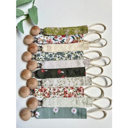Cottagecore Pacifier Clip: Handmade Floral Cotton Binky Holder