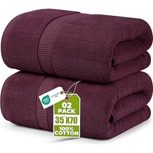 Utopia Towels Luxurious Jumbo Bath Sheet 2 Piece, 600 GSM, 35 by 70 Inches, 100% Ring Spun Cotton, Highly Absorbent and Quick Dry Extra Large Bath Towel, Super Soft Towel, Burgundy