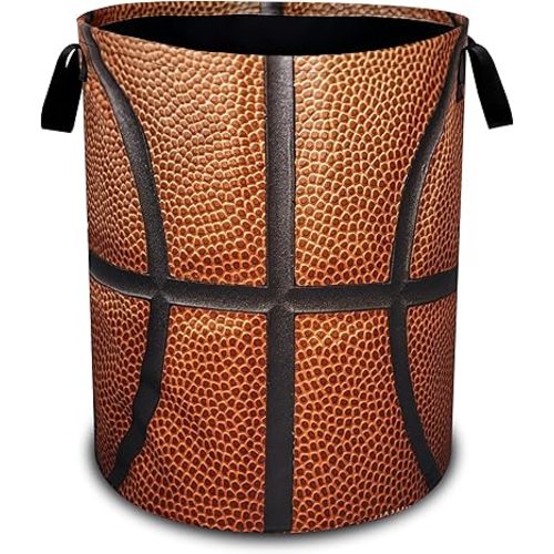 Basketball Laundry Basket Ball Texture Oxford Cloth Laundry Hamper With Handle Foldable Portable Clothes Storage Basket 18.9 X 16.5 Inch Storage Bag For Laundry Room/Bathroom/Bedroom/Dormitories