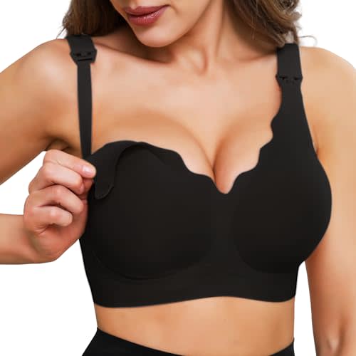Nursing Bras for Breastfeeding, Ultra Comfort Maternity Bra with Jelly Strip Support, Buttery Soft Seamless Bralette