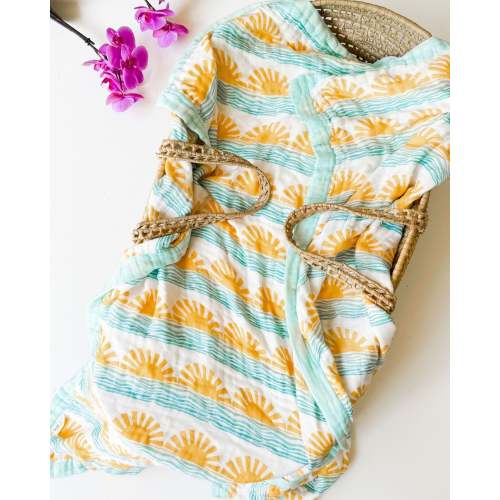 Sun + Wave 6-Layer Bamboo Blanket | Ocean Nursery Decor – Coca + B.